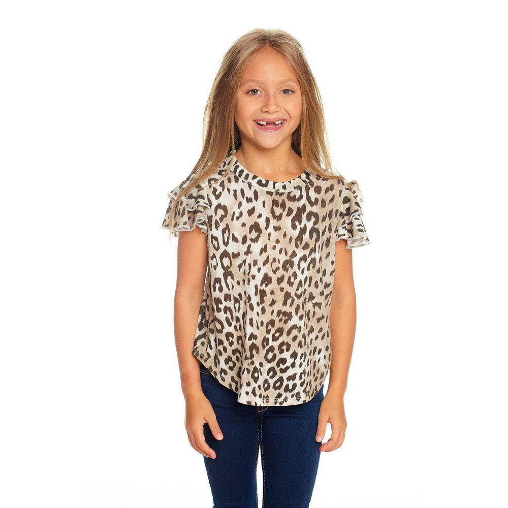 Chaser, Girl - Shirts & Tops,  Chaser Girls Vintage Jersey Flutter Sleeve Shirttail Muscle Tee in Animal Print