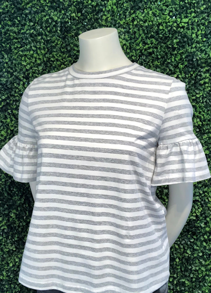 English Factory, Women - Shirts & Tops,  Grey Stripe Ruffle Sleeve Top