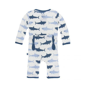 KicKee Pants, Baby Boy Apparel - Rompers,  KicKee Pants - Coverall - Natural Megalodon