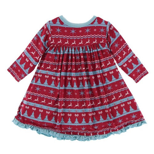 KicKee Pants, Baby Girl Apparel - Pajamas,  KicKee Pants - Holiday Long Sleeve Swing Dress - Nordic Print