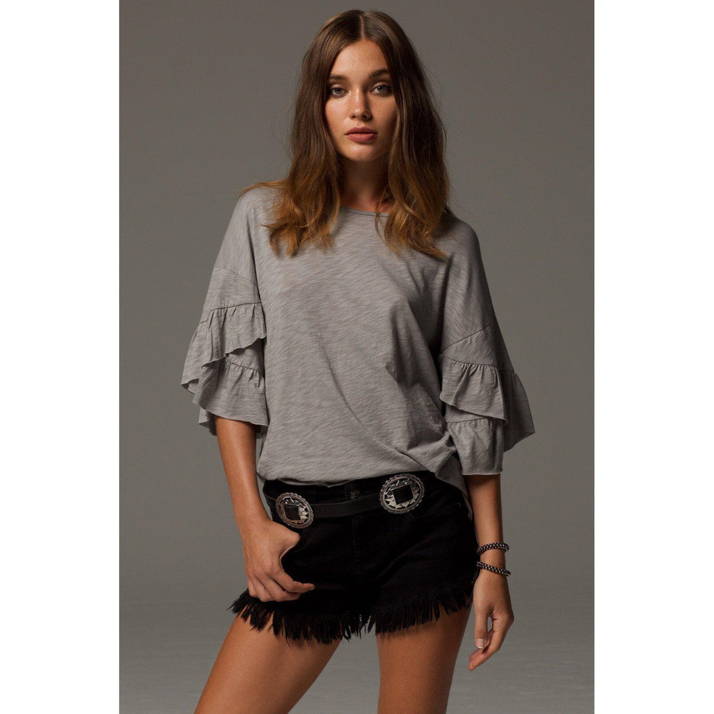 Elan International, Women - Shirts & Tops,  Grey Ruffled Top