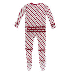 KicKee Pants, Baby Girl Apparel - One-Pieces,  KicKee Pants - Holiday Muffin Ruffle Footie- Rose Gold Candy Cane Stripe