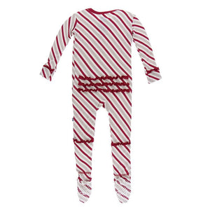 KicKee Pants, Baby Girl Apparel - One-Pieces,  KicKee Pants - Holiday Muffin Ruffle Footie- Rose Gold Candy Cane Stripe