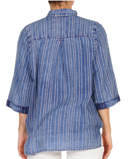 Elan International, Women - Shirts & Tops,  Indigo Stripes Cross Top