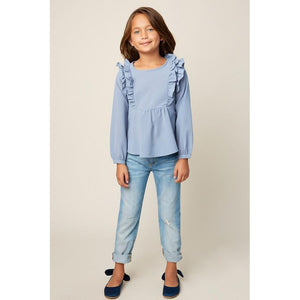 Hayden LA, Girl - Shirts & Tops,  Jessica Shoulder Ruffle Top - Blue