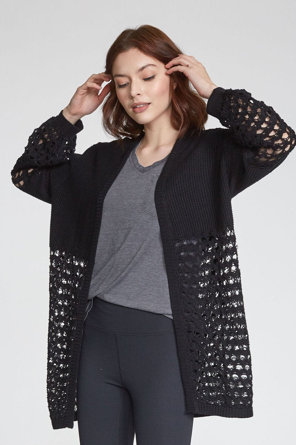 Another Love, Women - Outerwear,  Joan Mixed Knit Cardigan - Black
