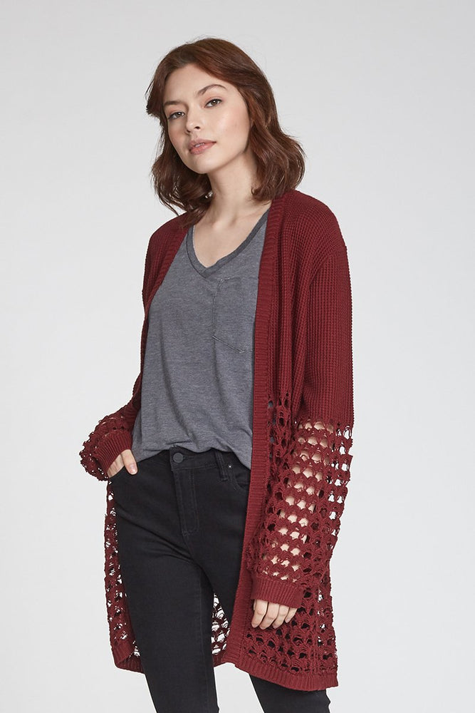 Another Love, Women - Outerwear,  Joan Mixed Knit Cardigan - Bordeaux