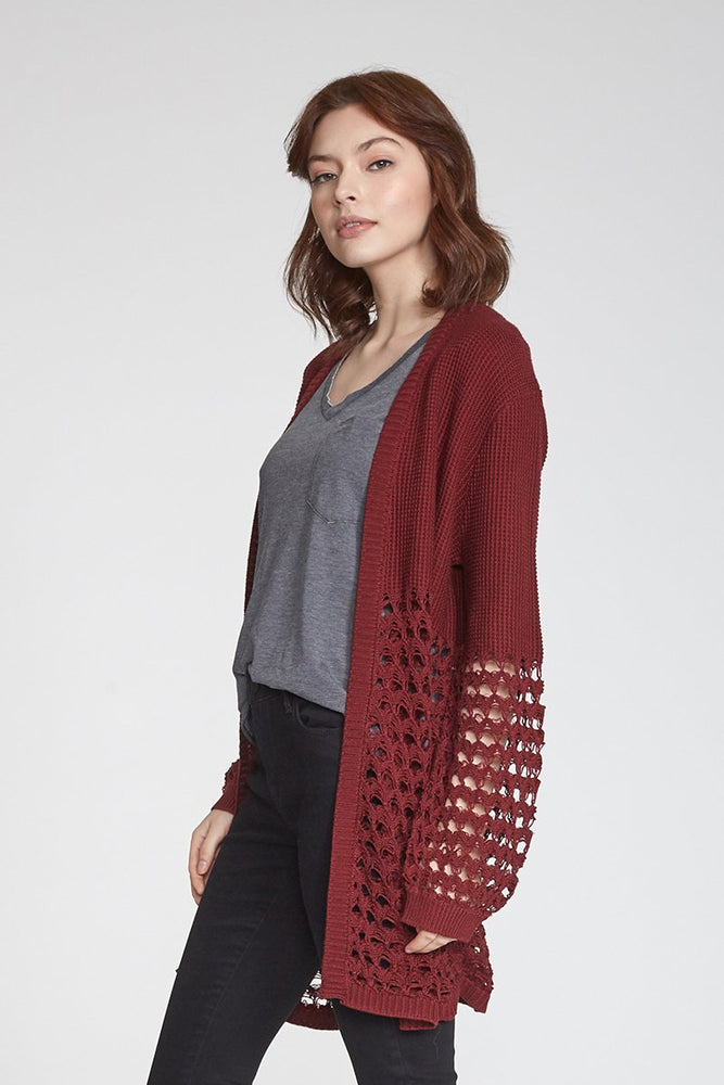 Another Love, Women - Outerwear,  Joan Mixed Knit Cardigan - Bordeaux