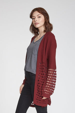 Another Love, Women - Outerwear,  Joan Mixed Knit Cardigan - Bordeaux