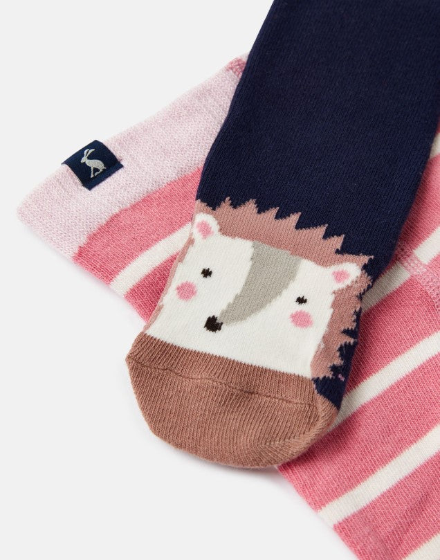 Joules Anikins Navy Pink Hedgehog 2 Pack Tights Eden Lifestyle