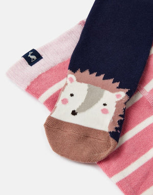 Joules, Accessories - Tights,  Joules Anikins Navy Pink Hedgehog 2 Pack Tights