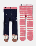Joules, Accessories - Tights,  Joules Anikins Navy Pink Hedgehog 2 Pack Tights