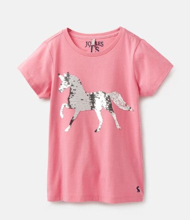 Joules, Girl - Tees,  Joules Astra Pink Sequin Horse Applique Tee