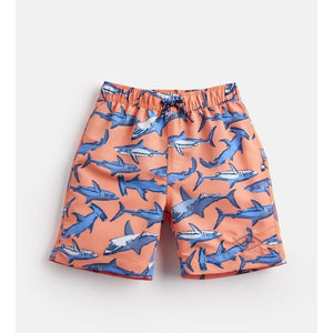 Joules, Boy - Swimwear,  Ocean Swim Shorts - Orange Sharks