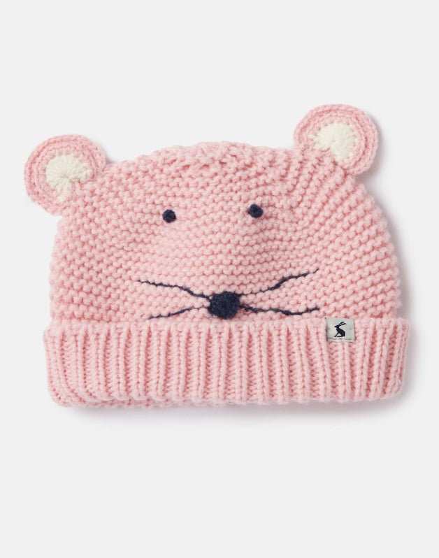 Joules, Accessories - Hats,  Joules Chummy Knitted Character Hat - Pale Pink Mouse