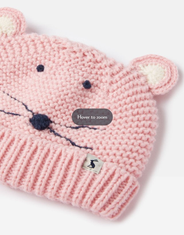 Joules, Accessories - Hats,  Joules Chummy Knitted Character Hat - Pale Pink Mouse