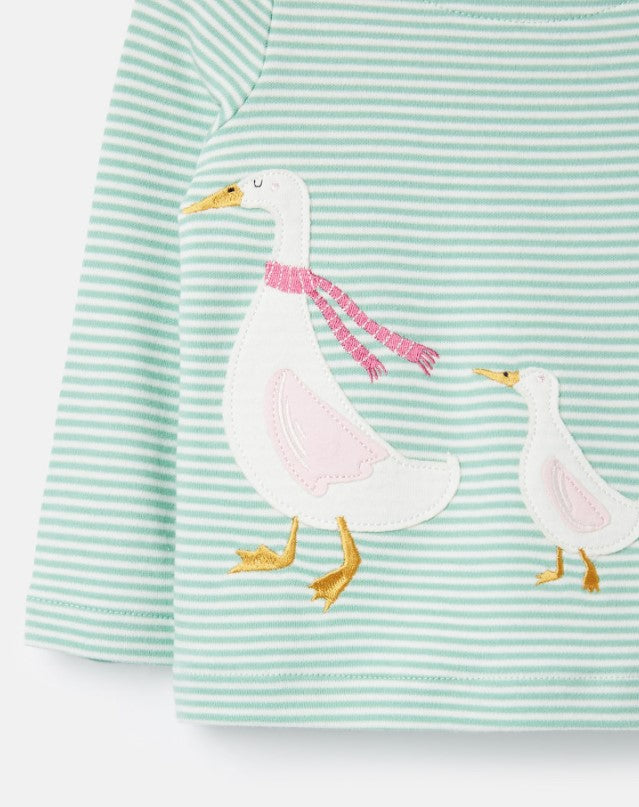 Joules, Baby Girl Apparel - Shirts & Tops,  Joules Harriet Green Stripe Geese Applique Top