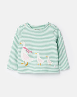 Joules, Baby Girl Apparel - Shirts & Tops,  Joules Harriet Green Stripe Geese Applique Top