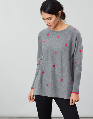 Joules, Women - Shirts & Tops,  Joules Kellie Grey Spot Round Neck Swing Sweater