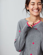 Joules, Women - Shirts & Tops,  Joules Kellie Grey Spot Round Neck Swing Sweater