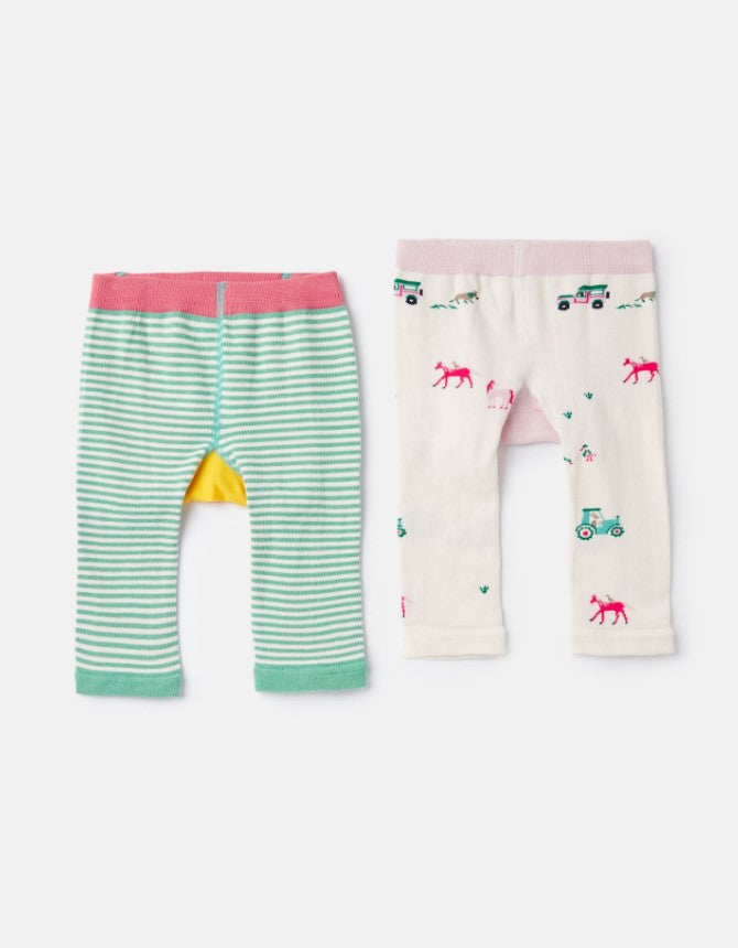 Joules, Baby Girl Apparel - Leggings,  Joules Lively Multi Chick Horse 2 Pack Intarsia Legging