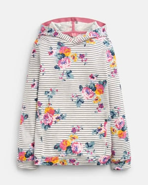 Joules, Girl - Outerwear,  Joules Marlston Navy Stripe Floral Hooded Sweatshirt
