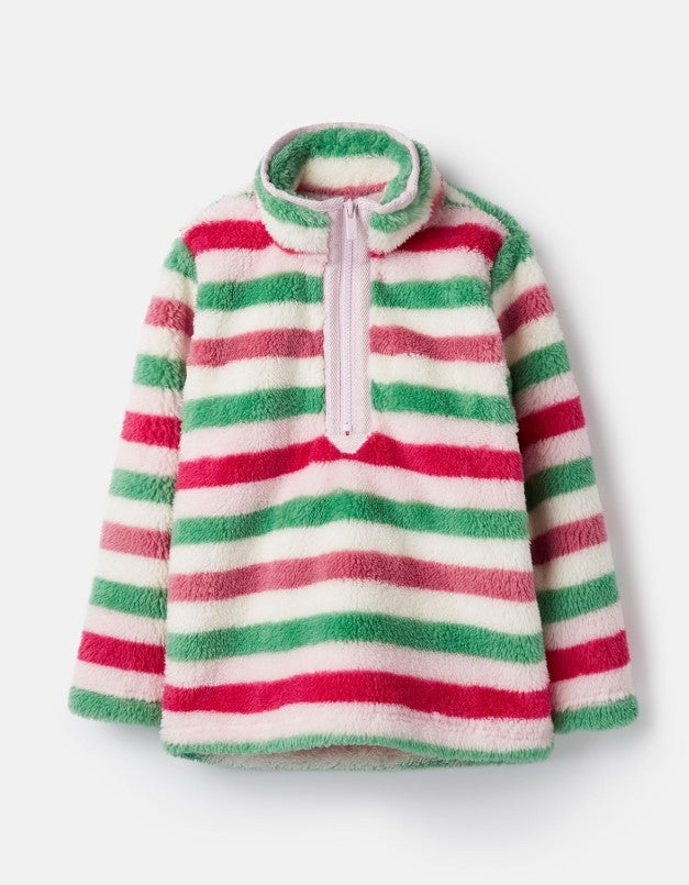 Joules, Girl - Outerwear,  Joules Merridie Pink Stripe Half Zip Fleece