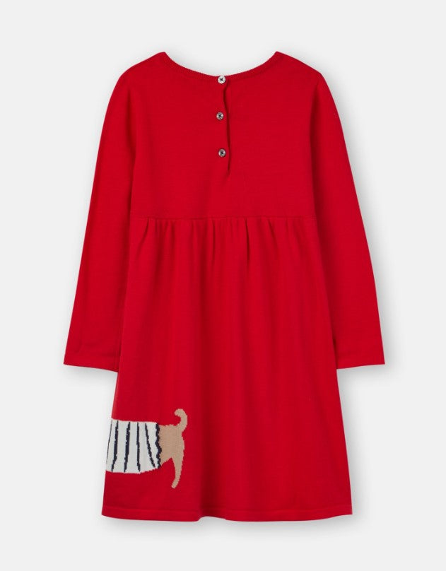 Joules, Girl - Dresses,  Joules Millicent Red Sausage Dog Knitted Dress