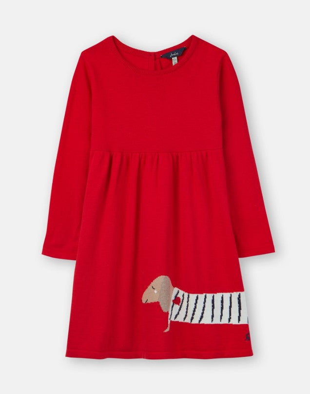 Joules, Girl - Dresses,  Joules Millicent Red Sausage Dog Knitted Dress