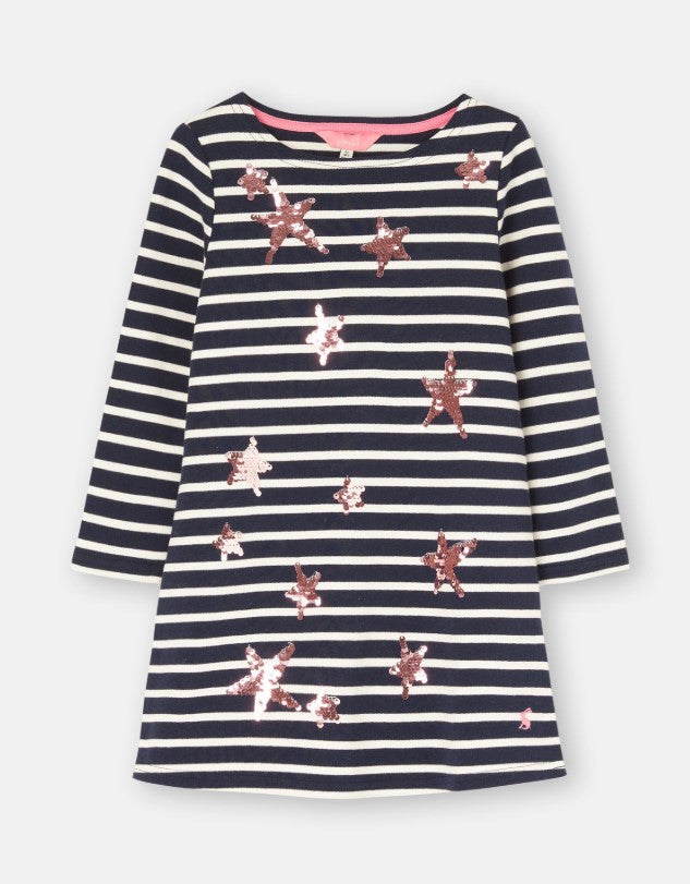 Joules Riviera Luxe Navy Star Stripe Long Sleeve Shift Dress