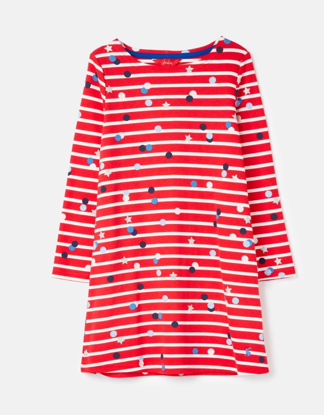 Joules, Girl - Dresses,  Joules Riviera Red Stripe Confetti Star Long Sleeve Dress