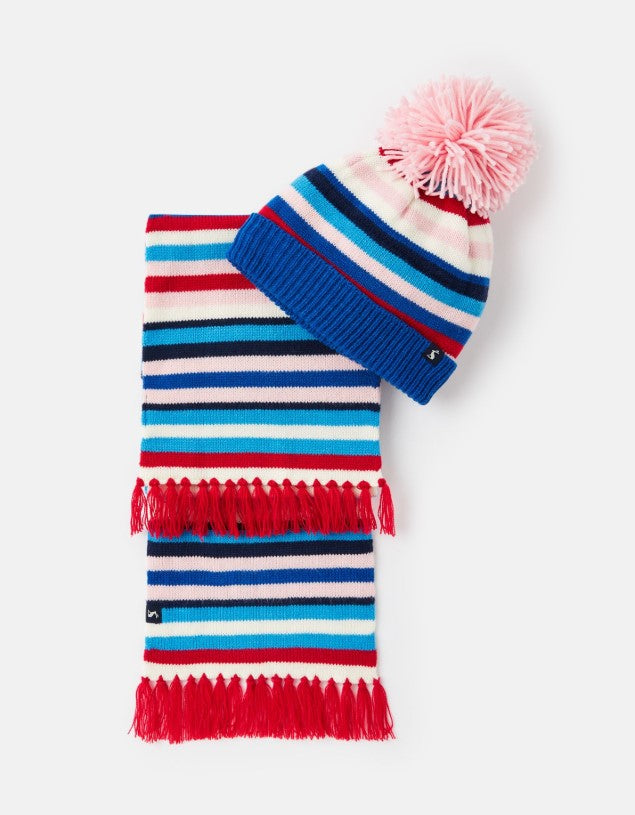 Joules, Accessories - Hats,  Joules Snowy Multi Stripe Hat and Scarf Set