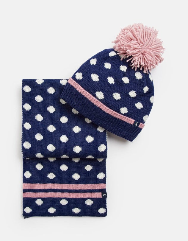 Joules, Accessories - Gloves & Mittens,  Joules Snowy Navy Spot Hat and Scarf Set