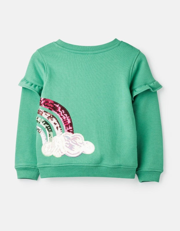 Joules, Girl - Outerwear,  Joules Tiana Green Sequin Rainbow Sweatshirt