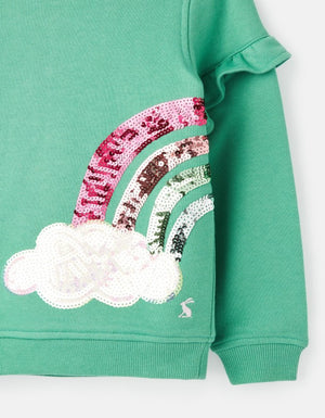 Joules, Girl - Outerwear,  Joules Tiana Green Sequin Rainbow Sweatshirt