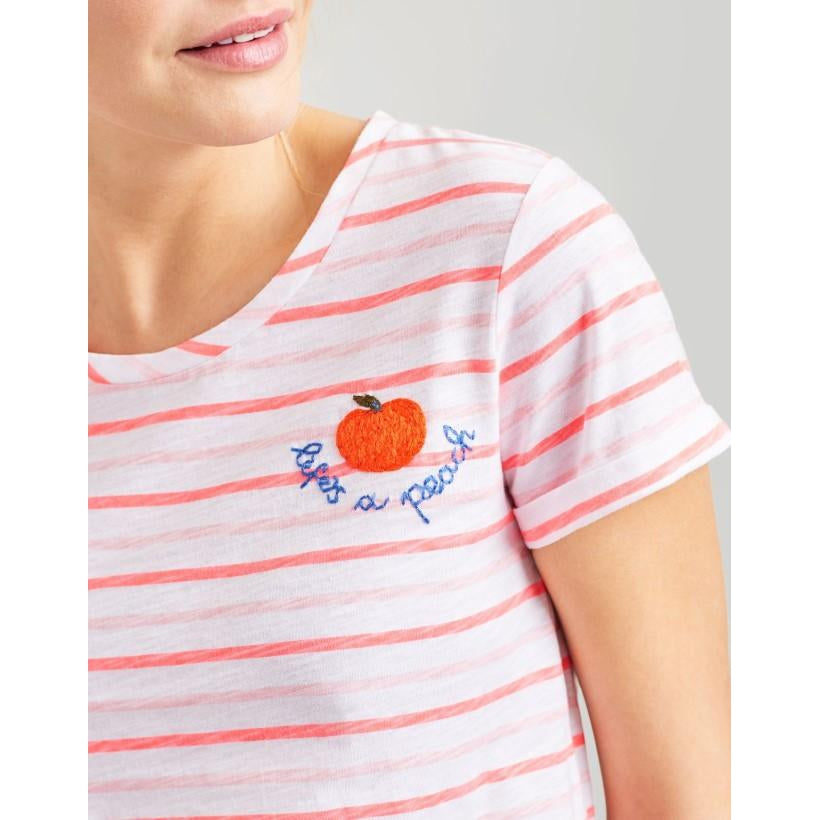 Joules, Women - Shirts & Tops,  Joules Nessa Pink Stripe Embroidered Lightweight Jersey T-Shirt