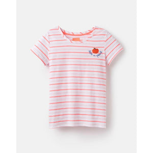 Joules, Women - Shirts & Tops,  Joules Nessa Pink Stripe Embroidered Lightweight Jersey T-Shirt