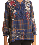 Johnny Was Freja Tassel Plaid Peasant Blouse - Eden Lifestyle