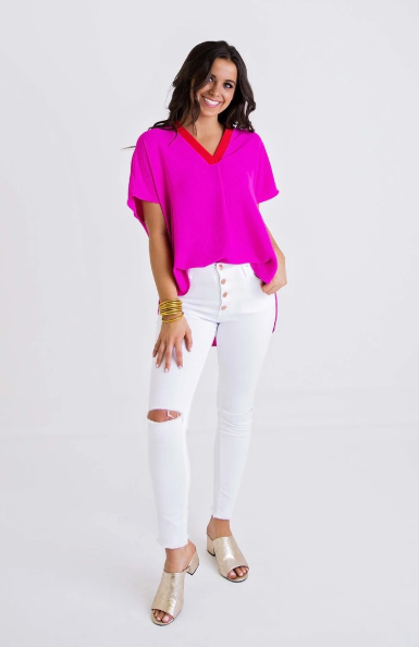 Karlie, ,  Color Block V-Neck Pink Top