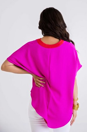 Karlie, ,  Color Block V-Neck Pink Top