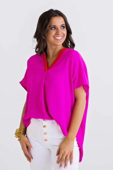 Karlie, ,  Color Block V-Neck Pink Top