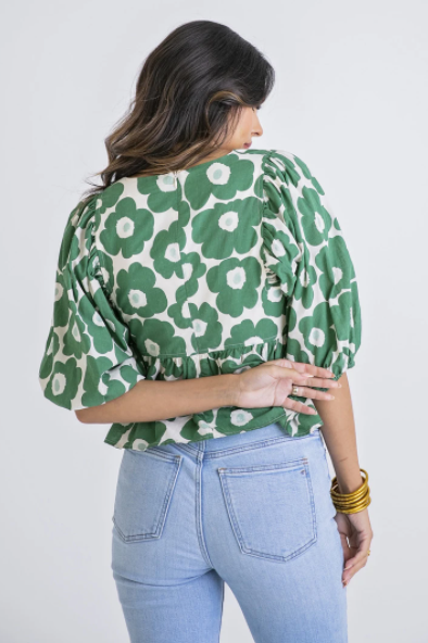 Floral Poplin Puff Sleeve Top - Eden Lifestyle