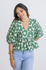 Floral Poplin Puff Sleeve Top - Eden Lifestyle