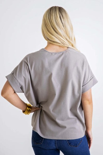 Karlie, Women - Shirts & Tops,  Grey Knit V-Neck Top