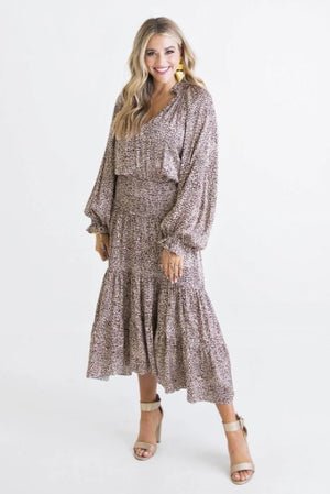 Karlie, Women - Dresses,  Leopard Satin Midi Dress