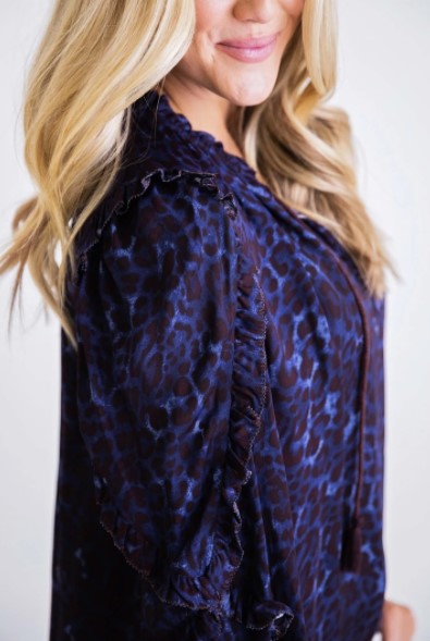 Karlie, Women - Shirts & Tops,  Leopard Ruffle V-Neck Top