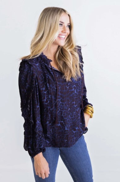 Karlie, Women - Shirts & Tops,  Leopard Ruffle V-Neck Top
