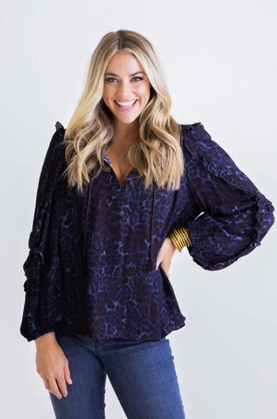 Karlie, Women - Shirts & Tops,  Leopard Ruffle V-Neck Top