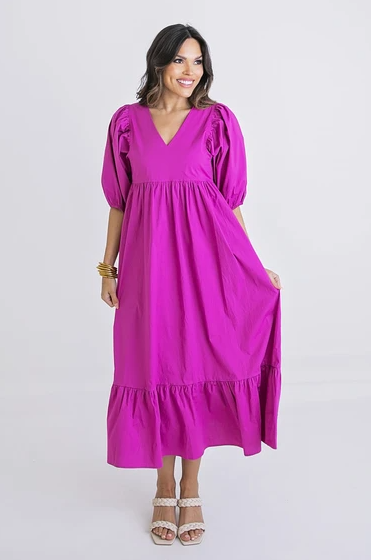 Poplin Vneck Maxi Dress - Eden Lifestyle