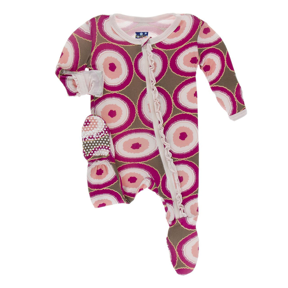 KicKee Pants, Baby Girl Apparel - Pajamas,  KicKee Pants - Muffin Ruffle Footie with Zipper - Falcon Agate Slices